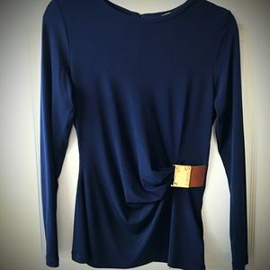 SOLD Michael Kors Navy Blouse with Gold Buckle